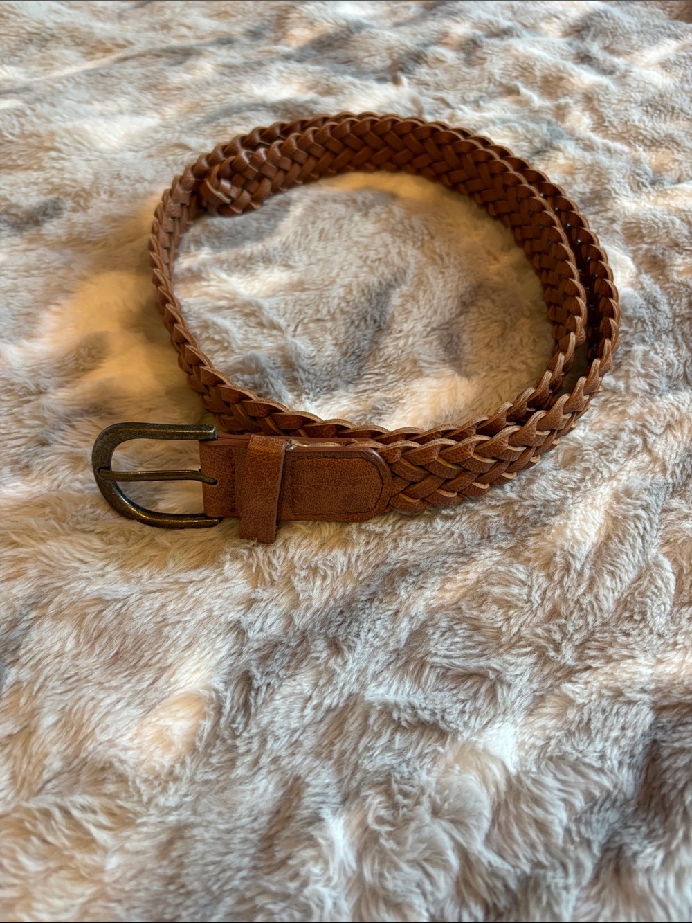 Braided Faux Leather Women’s Belt - Tan